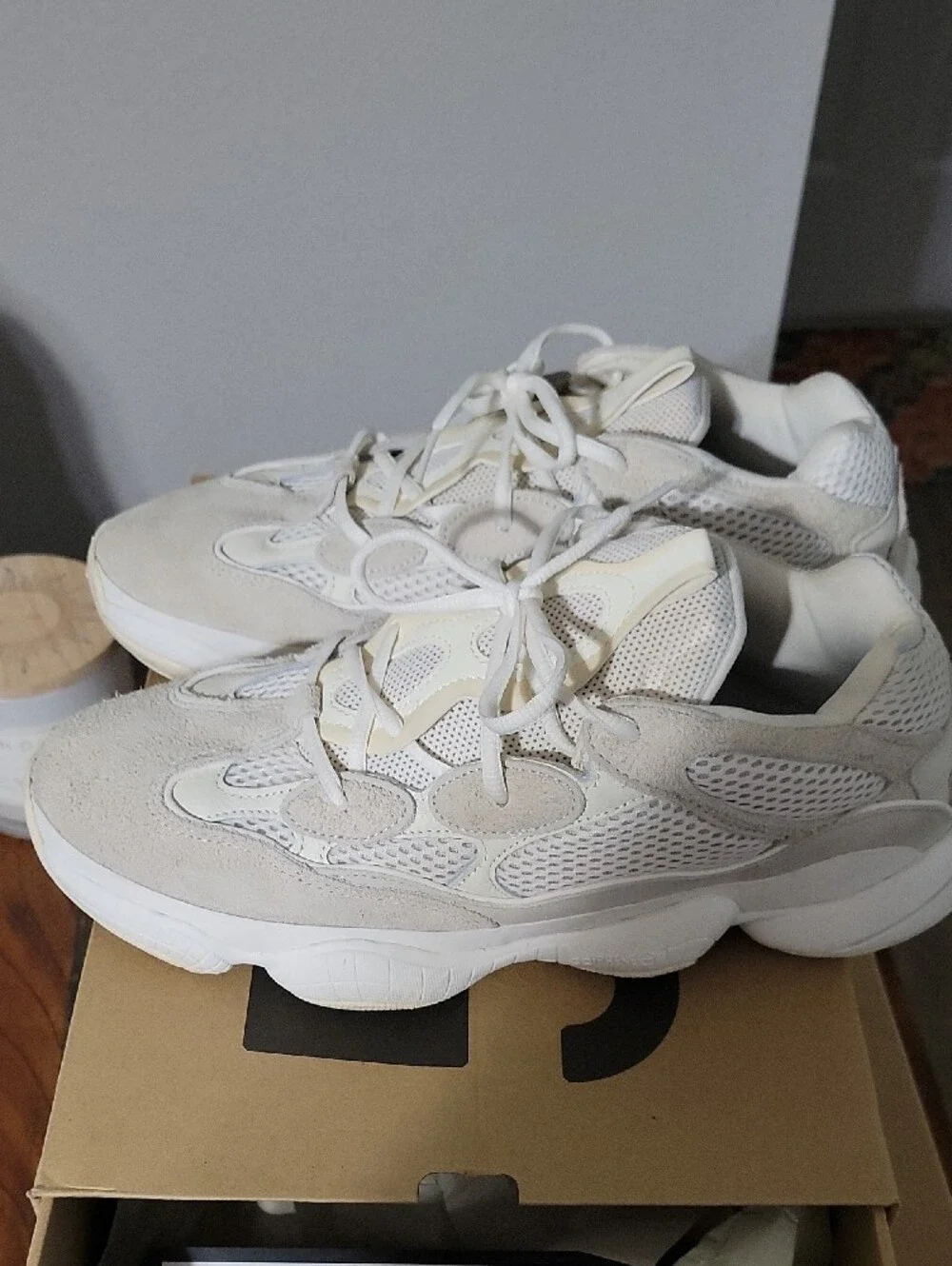 adidas Mens Cream White Mesh & Suede Low-Top Sneakers